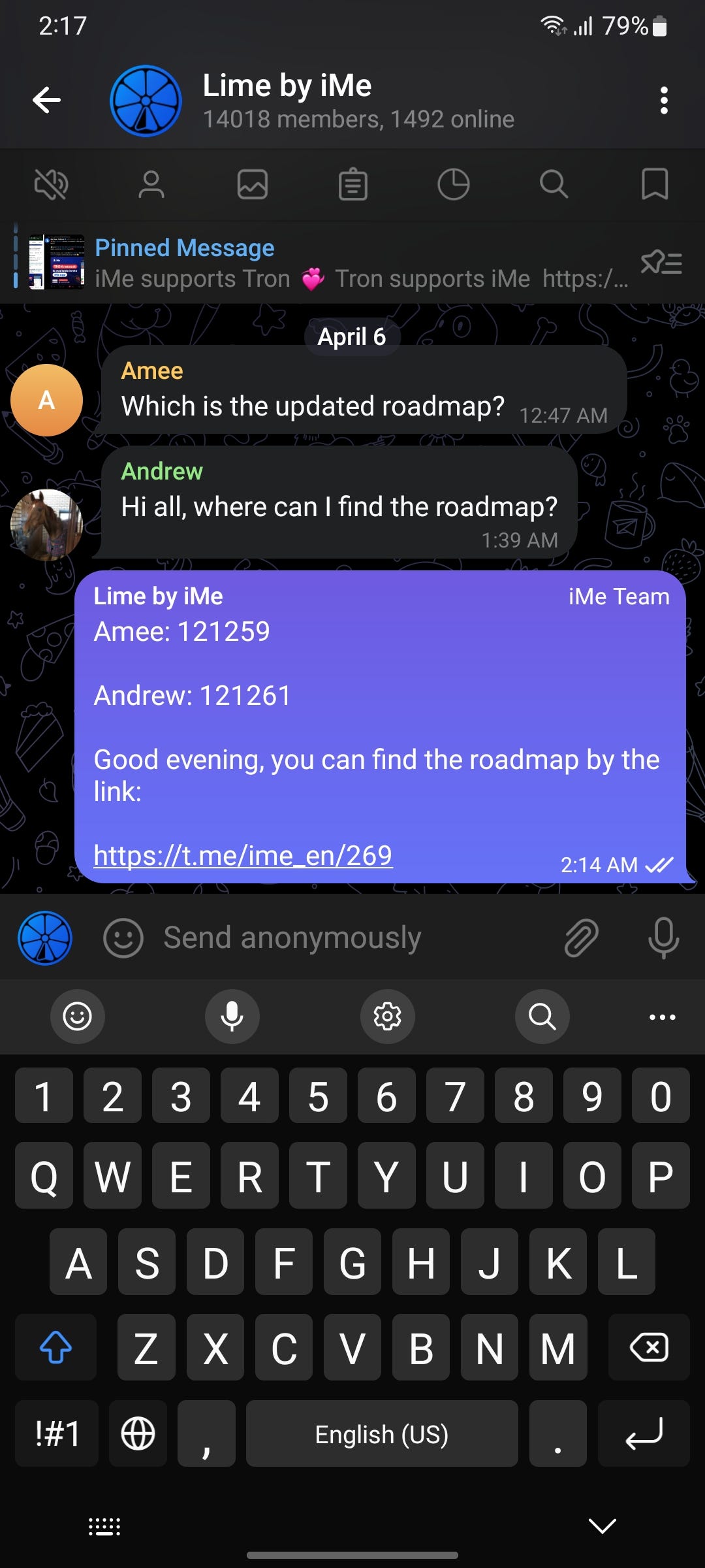 iMe Telegram 聊天的多回复功能