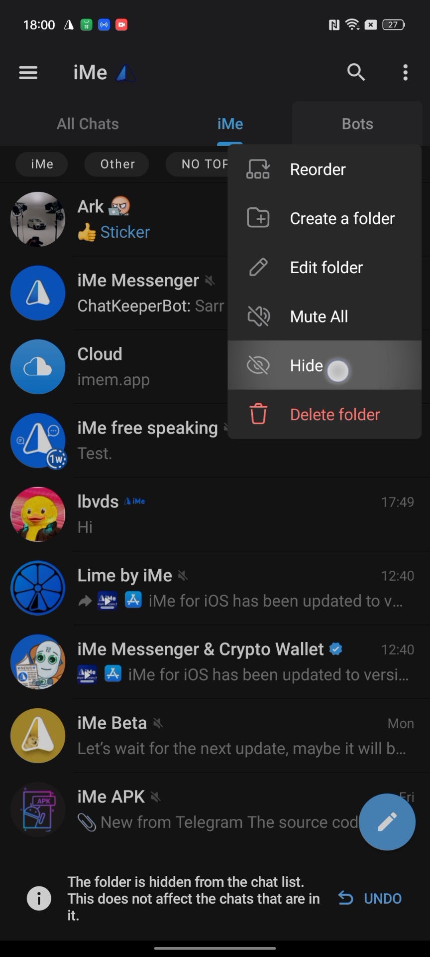 使用 iMe 提高您的工作效率和隐私：在 Telegram 上隐藏主题和文件夹