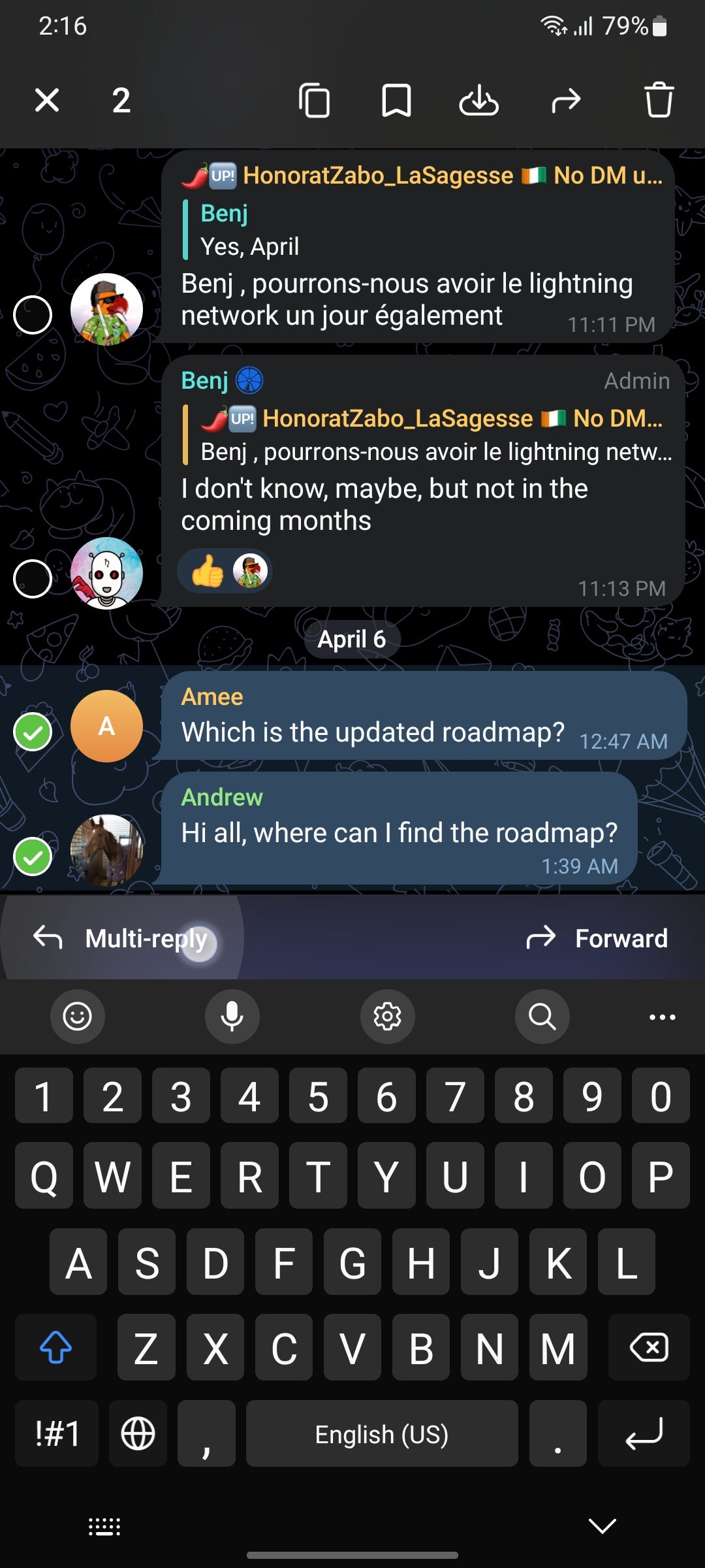 iMe Telegram 聊天的多回复功能