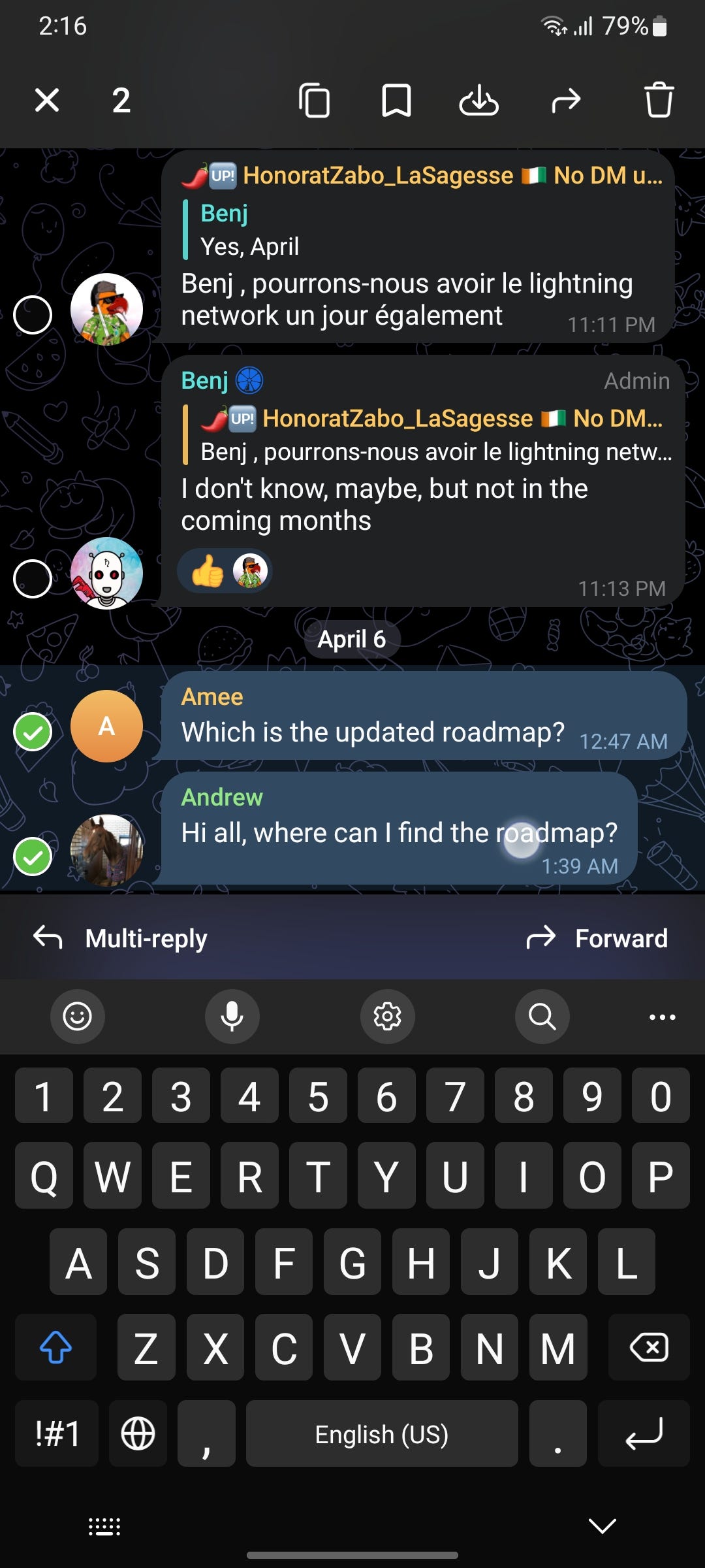 iMe Telegram 聊天的多回复功能