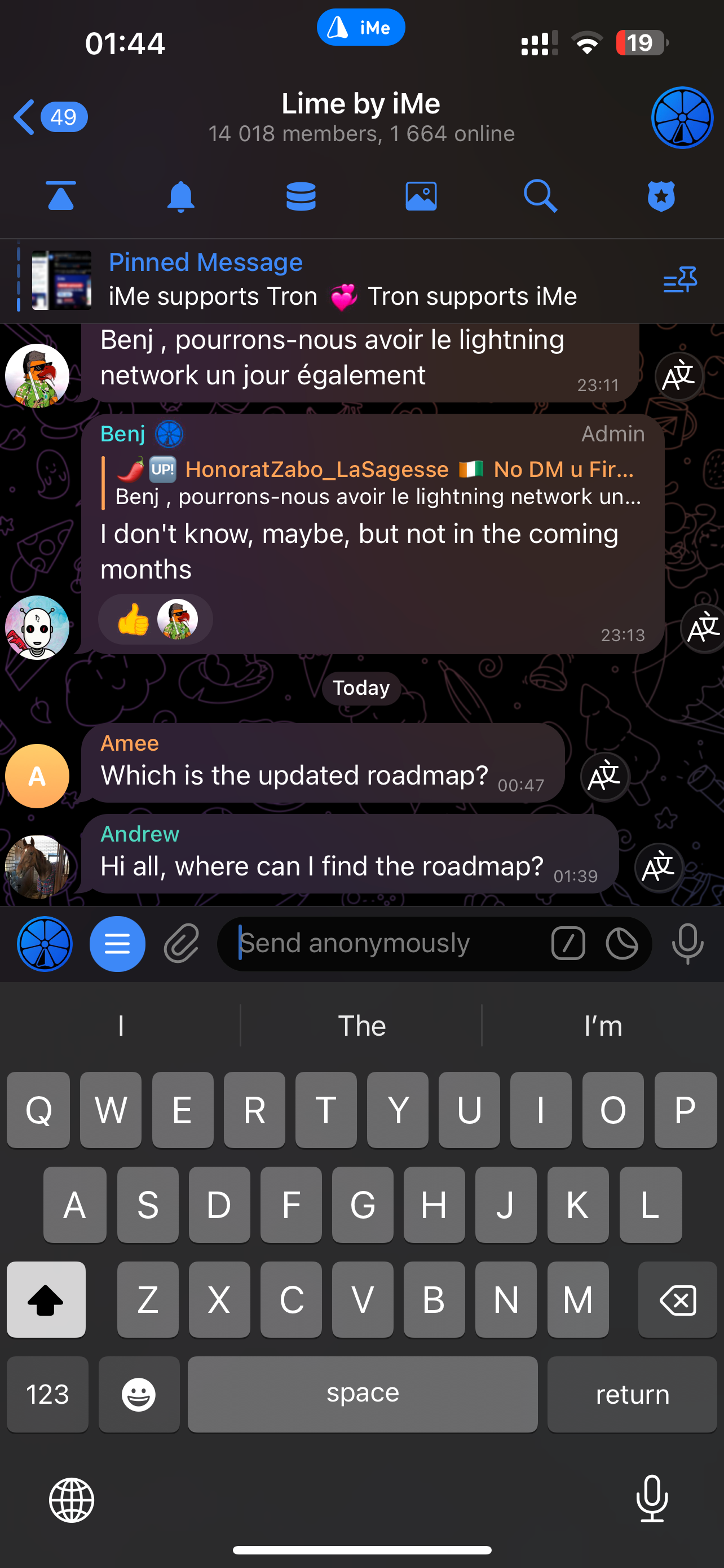 iMe Telegram 聊天的多回复功能